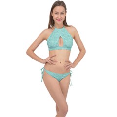 Biscay Green Texture  Cross Front Halter Bikini Set by SpinnyChairDesigns