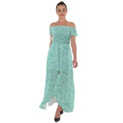 Biscay Green Texture  Off Shoulder Open Front Chiffon Dress by SpinnyChairDesigns