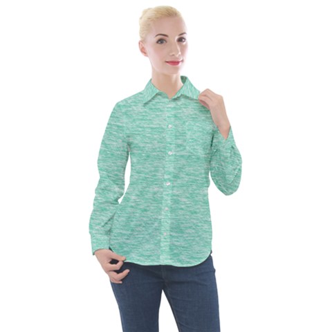 Biscay Green Texture  Women s Long Sleeve Pocket Shirt by SpinnyChairDesigns