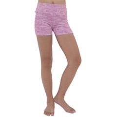 Blush Pink Textured Kids  Lightweight Velour Yoga Shorts by SpinnyChairDesigns