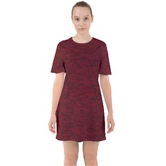 Dark Red Texture Sixties Short Sleeve Mini Dress by SpinnyChairDesigns