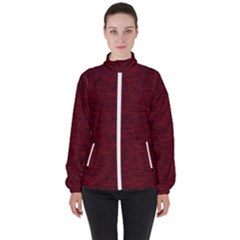 Dark Red Texture Women s High Neck Windbreaker by SpinnyChairDesigns