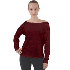 Dark Red Texture Off Shoulder Long Sleeve Velour Top by SpinnyChairDesigns