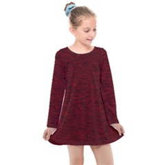 Dark Red Texture Kids  Long Sleeve Dress by SpinnyChairDesigns