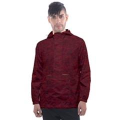 Dark Red Texture Men s Front Pocket Pullover Windbreaker by SpinnyChairDesigns