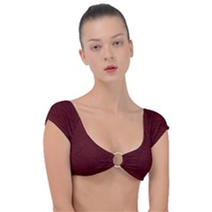 Dark Red Texture Cap Sleeve Ring Bikini Top by SpinnyChairDesigns