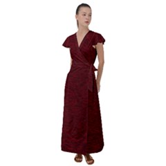 Dark Red Texture Flutter Sleeve Maxi Dress by SpinnyChairDesigns