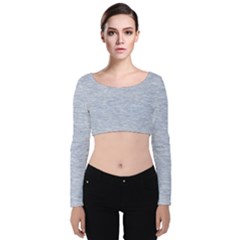 Fade Pale Blue Texture Velvet Long Sleeve Crop Top by SpinnyChairDesigns