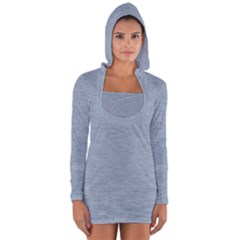 Faded Denim Blue Texture Long Sleeve Hooded T-shirt by SpinnyChairDesigns