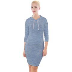 Faded Denim Blue Texture Quarter Sleeve Hood Bodycon Dress by SpinnyChairDesigns