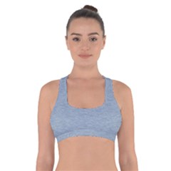 Faded Denim Blue Texture Cross Back Sports Bra by SpinnyChairDesigns