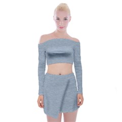 Faded Denim Blue Texture Off Shoulder Top With Mini Skirt Set by SpinnyChairDesigns