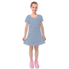 Faded Denim Blue Texture Kids  Short Sleeve Velvet Dress by SpinnyChairDesigns