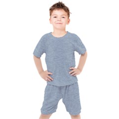 Faded Denim Blue Texture Kids  Tee And Shorts Set by SpinnyChairDesigns