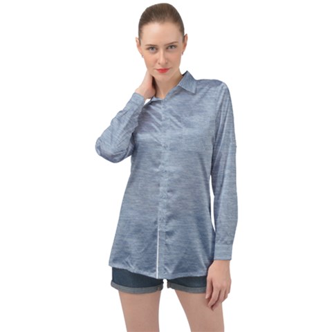 Faded Denim Blue Texture Long Sleeve Satin Shirt by SpinnyChairDesigns