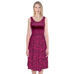 Fuschia Pink Texture Midi Sleeveless Dress by SpinnyChairDesigns