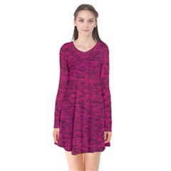 Fuschia Pink Texture Long Sleeve V-neck Flare Dress by SpinnyChairDesigns