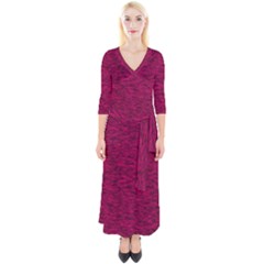 Fuschia Pink Texture Quarter Sleeve Wrap Maxi Dress by SpinnyChairDesigns