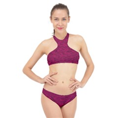 Fuschia Pink Texture High Neck Bikini Set by SpinnyChairDesigns