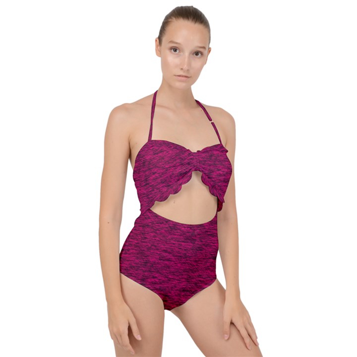 Fuschia Pink Texture Scallop Top Cut Out Swimsuit