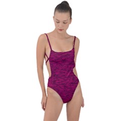 Fuschia Pink Texture Tie Strap One Piece Swimsuit by SpinnyChairDesigns