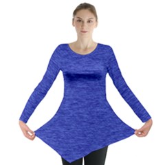 Cobalt Blue Color Texture Long Sleeve Tunic  by SpinnyChairDesigns