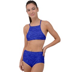 Cobalt Blue Color Texture High Waist Tankini Set by SpinnyChairDesigns