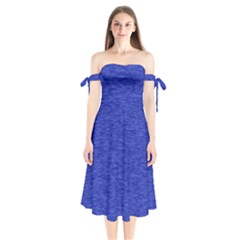 Cobalt Blue Color Texture Shoulder Tie Bardot Midi Dress by SpinnyChairDesigns