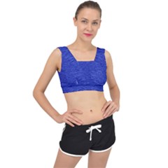 Cobalt Blue Color Texture V-back Sports Bra by SpinnyChairDesigns