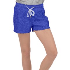 Cobalt Blue Color Texture Velour Lounge Shorts by SpinnyChairDesigns