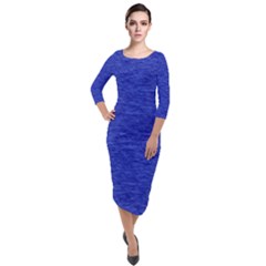 Cobalt Blue Color Texture Quarter Sleeve Midi Velour Bodycon Dress by SpinnyChairDesigns