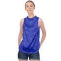 Cobalt Blue Color Texture High Neck Satin Top View1