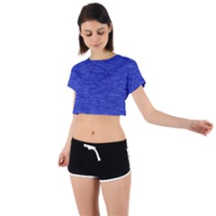 Cobalt Blue Color Texture Tie Back Short Sleeve Crop Tee by SpinnyChairDesigns