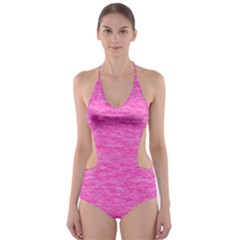 Neon Pink Color Texture Cut-out One Piece Swimsuit by SpinnyChairDesigns