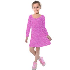 Neon Pink Color Texture Kids  Long Sleeve Velvet Dress by SpinnyChairDesigns