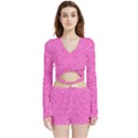 Neon Pink Color Texture Velvet Wrap Crop Top View1