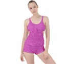 Neon Pink Color Texture Boyleg Tankini Set  View1