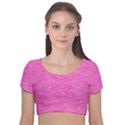 Neon Pink Color Texture Velvet Short Sleeve Crop Top  View1