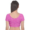 Neon Pink Color Texture Velvet Short Sleeve Crop Top  View2