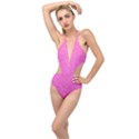 Neon Pink Color Texture Plunging Cut Out Swimsuit View1