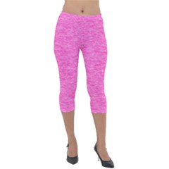 Neon Pink Color Texture Lightweight Velour Capri Leggings  by SpinnyChairDesigns