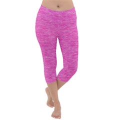 Neon Pink Color Texture Lightweight Velour Capri Yoga Leggings by SpinnyChairDesigns