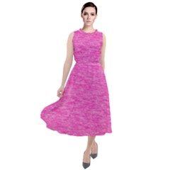 Neon Pink Color Texture Round Neck Boho Dress