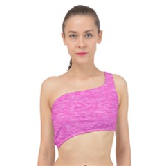 Neon Pink Color Texture Spliced Up Bikini Top  by SpinnyChairDesigns