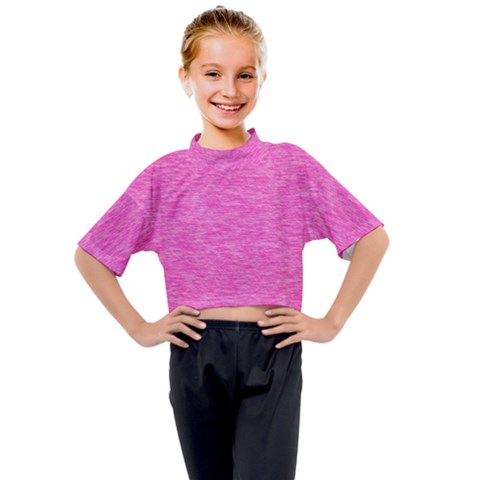 Neon Pink Color Texture Kids Mock Neck Tee by SpinnyChairDesigns