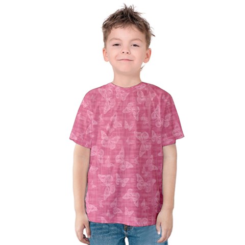 Blush Pink Butterflies Batik Kids  Cotton Tee by SpinnyChairDesigns