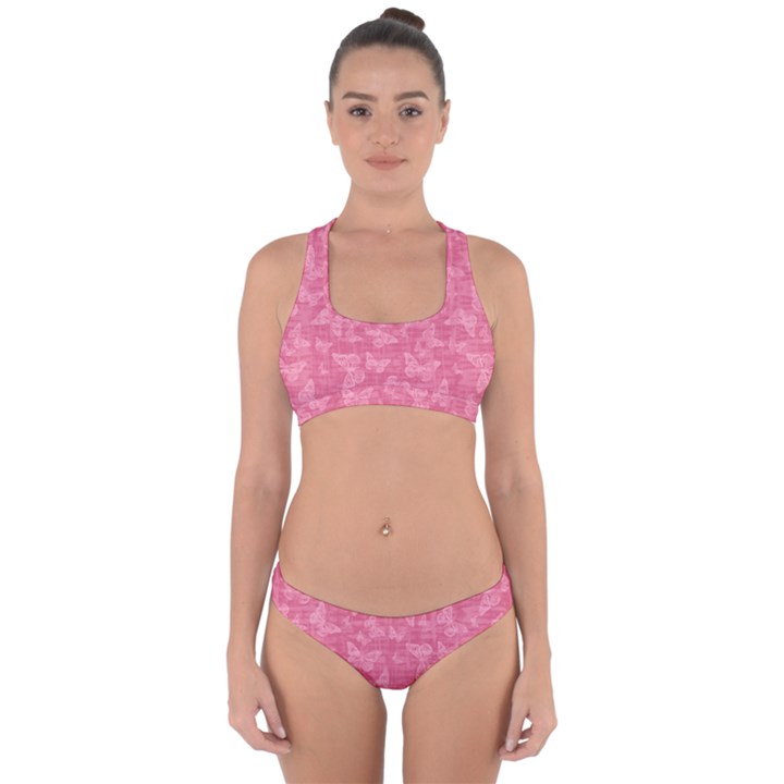 Blush Pink Butterflies Batik Cross Back Hipster Bikini Set