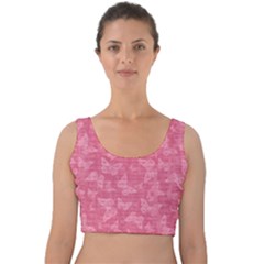 Blush Pink Butterflies Batik Velvet Crop Top by SpinnyChairDesigns