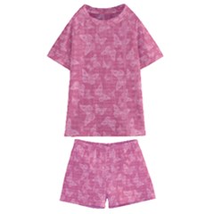 Blush Pink Butterflies Batik Kids  Swim Tee And Shorts Set by SpinnyChairDesigns