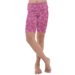 Blush Pink Butterflies Batik Kids  Lightweight Velour Cropped Yoga Leggings by SpinnyChairDesigns